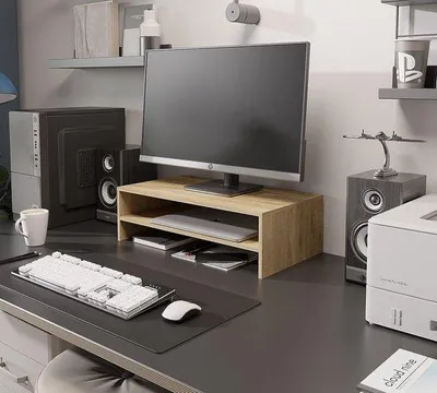 Obrázek produktu pro Stojan na monitor pro počítačové monitory a notebooky, s úložným prostorem, pro domácí kancelář.