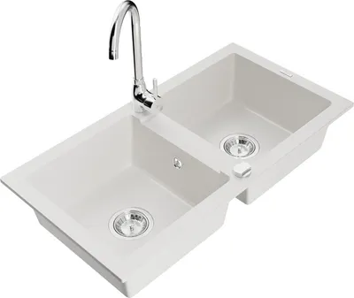 Produktbild von Mexen Mario 2-Becken-Granitspüle mit Mischbatterie Telma, Weiß - 6504-20-670200-00