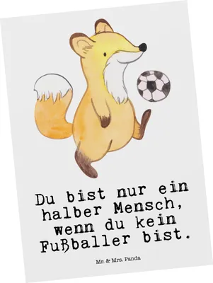 Produktbild von Mr. & Mrs. Panda Postkarte Fußballer Herz - Weiß - Geschenk, Glücksbringer, Grußkarte, Spruch, bildkarte, Ansichtskarten, Fußballwitz, Postkarten, Fußballspruch