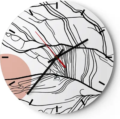 Produktbild von Wanduhr - Rund - Glasuhr - Abstraktion Linien Sonne - 30x30cm - Schleichendes Uhrwerk - Lautlos - zum Aufhängen bereit - Dekoration Modern - Wanddekoration aus Glas - C3AR30x30-4770