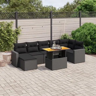 Produktbild von Design 8-tlg. Garten-Sofagarnitur mit Kissen Schwarz Poly Rattan, Gartenmöbel-Sets 2024 Neu