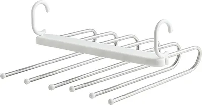 Imagen del producto de Perchero plegable para pantalones, de 6 niveles, multifuncional, de acero inoxidable, plegable, para colgar pantalones y toallas, organizador para armario, color blanco