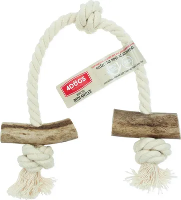 Zdjęcie produktu dla 4DOGS Szarpak dla Psa Naturalny Gryzolina z Poroża i Bawełnianej Liny - String Double rozmiar M mix