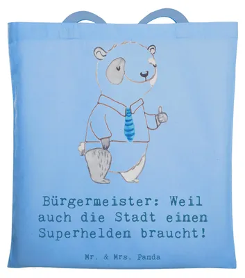 Produktbild von Mr. & Mrs. Panda Tote Bag Bürgermeister Superheld - Sky Blue - Geschenk, Einkaufstasche, Beutel, Berufspassion, Berufe, Engagement, Tasche, Stadtverwaltung, Shopping