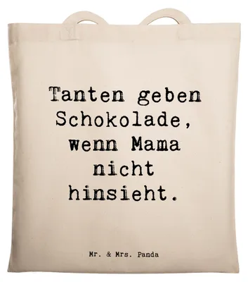 Produktbild von Mr. & Mrs. Panda Einkaufstasche Spruch Tante Schokolade - Transparent - Geschenk, Tragetasche, Tasche, Freuden, handgemacht, Nichte, Spaß, Neffe, Familienmitglieder