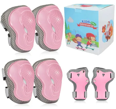Produktbild von Schutzausrüstung Kinder 2-10 Jahre Knieschoner Ellenbogenschoner Handgelenkschoner Rosa 6er Set