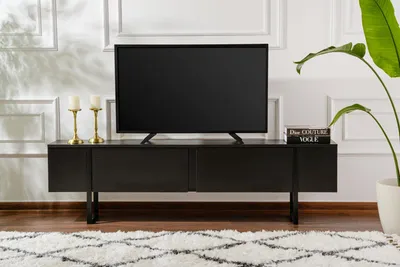 Image de Meuble TV SERENITY Noir, 180 x 50 x 30 cm, Aggloméré Mélaminé
