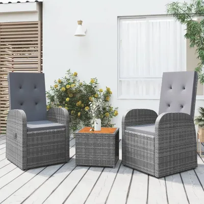 Produktbild von Möbel 3-tlg. Garten-Lounge-Set Grau Poly Rattan & Massivholz Akazie - Terrassenmöbel 3157655