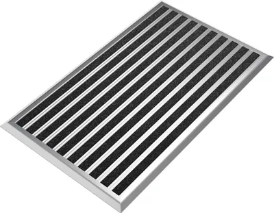 Zdjęcie produktu dla Wycieraczka zewnętrzna, mata czyszcząca na zewnątrz – 55 x 90 cm z srebrną aluminiową ramą, odporna na warunki pogodowe, outdoorowa wycieraczka do butów