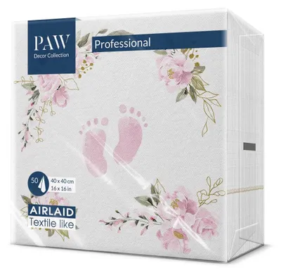 Obrázek produktu pro 50 ubrousků látkových Baby Feet light rose - Baby feet around flowers pink 40x40cm