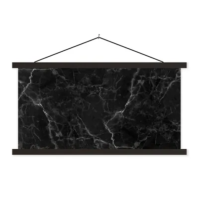 Produktbild von MuchoWow® Textilposter Marmor - Schwarz - Weiß - Textur - Marmoroptik 150x75 cm mit schwarzem Rahmen - Posterleiste