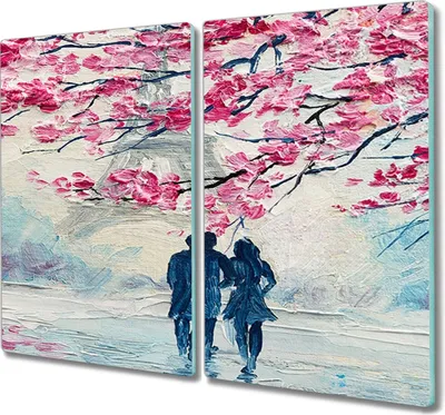Produktbild von Coloray Hackbrett Küchenbrett Kochplattenabdeckung Schneidebrett Herdabdeckplatte 2x30x52 cm - Paar Malerei Paris Turm