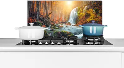 Produktbild von KitchenYeah®  Spritzschutz Küche - Küchenrückwand - Wandschutz für Herd und Spüle - Wasserfall - Sonne - Herbst 60x30 - Alu-Dibond (Alternative zum Spritzschutz aus Glas) - Hitzebeständig - Herdspritz