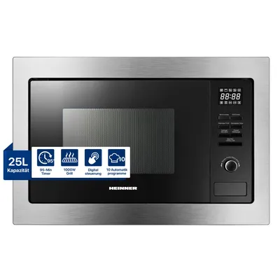 Produktbild von Heinner HMW-MDBI25GDIX Einbau-Mikrowelle 25L, 900W, Grill 1000W, Digital, Schwarz/Silber