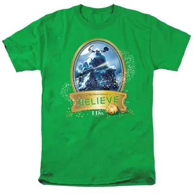 Immagine prodotto di Maglietta "True Believer" ispirata al film "Il Polo Express" – unisex, taglia M, colore giallo-verde brillante (codice prodotto: TV39030), Immagine generata dall'IA