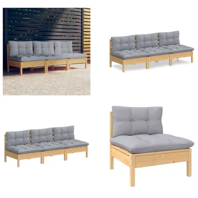 Produktbild von vidaXL 3 Sitzer Gartensofa mit Grauen Kissen Massivholz Kiefer - 3-Sitzer-Gartensofa - 3-Sitzer-Gartensofas - Gartensofa - Gartensofas