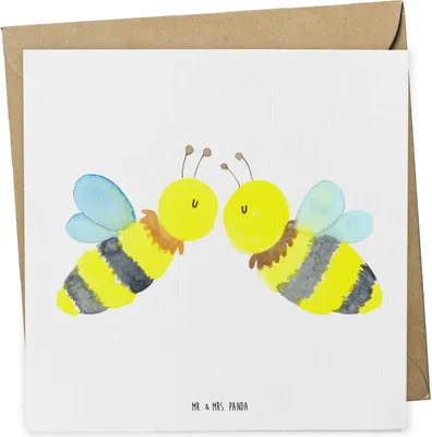 Produktbild von Mr. & Mrs. Panda Grußkarte Biene Liebe - Weiß - Geschenk, anlasskarte, doppelkarte, faltkarte, Glückwunschkarte, Klappkarte