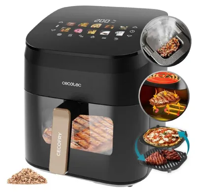 Obrázek produktu pro Fritovací trouba s grilovacím příslušenstvím, objem 6,5 litru, Cecotec Cecofry&Grill Smokin' 6500 Plus. Výkon 2200 W, fritovací trouba, gril a plotna