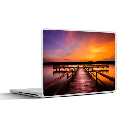 Produktbild von MuchoWow® Laptop Aufkleber Sticker Cover Sonnenuntergang - Steg - Gold 31x22.5 cm - Laptop-Deko