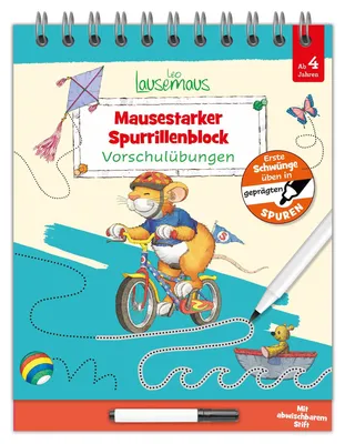 Image de Leo Lausemaus - Mausestarker Spurrillenblock - Vorschulübungen: Erste Schwünge üben in geprägten Spuren mit abwaschbarem Stift für Kinder ab 4 Jahren