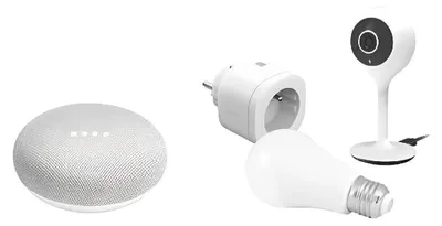 Produktbild von Avidsen Home Starter-Kit (Google Home, IP-Kamera, LED-Lampe, Steckdose), 1 Stk.