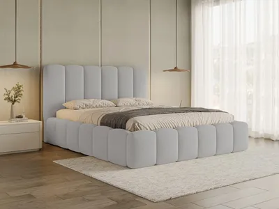 Produktbild von Chilly Möbel Design Bett Stone Slim - Doppelbett mit Bettkasten, Lattenrost und Kopfteil 160x200 cm / Metallrahmen / Bouclé / Grau