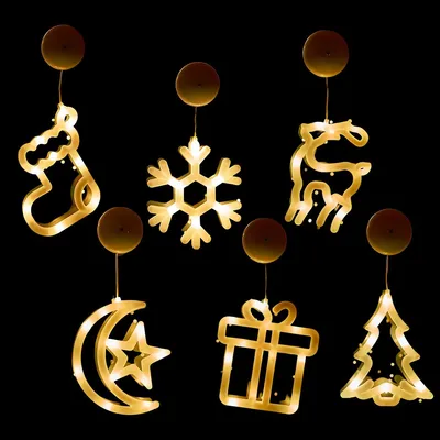 Produktbild von LED-Weihnachtsfensterlichter, Silhouette-Dekoration, beleuchtete Glocke, Baum, Rentier, Schneeflocke, Stern, batteriebetrieben mit Saugnapf