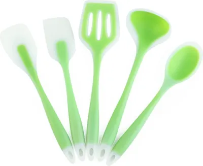 Produktbild von 5 Stück Küchenutensilien Silikon Set, BPA frei Silikon Küchenhelfer Set Enthält Bratenwender, Löffel, Suppenkelle, Pfannenwender, Spatel, Spülmaschinenfest, Antihaft, Hitzebeständiges (5 Stück Grün)