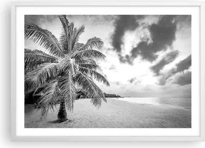 Produktbild von Gerahmtes Poster - Weißer Rahmen - Monochrom Strand Wolken - 70x50 cm - Wand Bild - Wanddeko - Wandbilder - Kunstposter - Wandposter - Bilderrahmen - Bilder - Kunstdruck - P2WAA70x50-4677