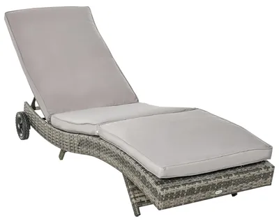 Produktbild von Gartenliege aus PE-Rattan mit verstellbarer Rš¹ckenlehne und Kissen, 207 x 70 x 70 cm, Grau