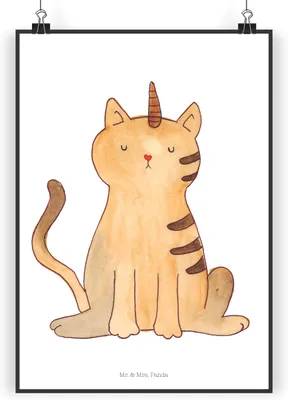 Produktbild von Mr. & Mrs. Panda Bild Einhorn Katze DIN A3 - Weiß - Geschenk, Deko, Mieze, wanddeko, Kunstdruck, Glitzer, Plakat, Unicorn, drucke, Regenbogen
