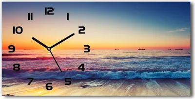 Produktbild von Wanduhr aus Glas – 60x30 cm - Glasbild - Glasuhr - Gehärtetes Glas - schwarze-zeiger - Sonnenaufgang auf dem Meer
