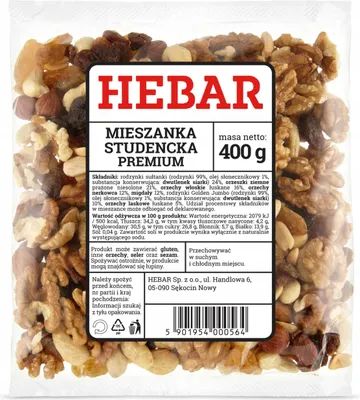 Zdjęcie produktu dla Mieszanka Studencka - 400 G - Mieszanka orzechowo-owocowa - Brainfood - Naturalna - Świeża i chrupiąca