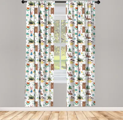 Produktbild von ABAKUHAUS Tier Vorhänge, Gardinen, Kinder-Cartoon-Stil Fröhlich Waldtiere wie Bär Mole Deer Kaninchen und Schnecke, 2 Stück 75 x 175 cm, , Mehrfarbig