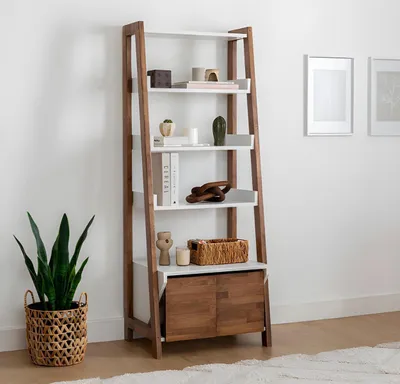 Produktbild von Braun-Weißer Bücherregal Robuste Wohnzimmer Holz Regale Ablagen Möbel