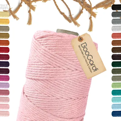 Produktbild von BOOGARDI Makramee Garn · Rosa 3mm x 200m · 3mm oder 5mm Wollgarn kreatives knüpfen weben Stricken DIY Boho Garn