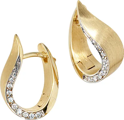 Produktbild von JOBO Creolen 585 Gold Gelbgold mattiert 18 Diamanten Brillanten Ohrringe