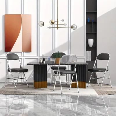 Immagine prodotto di Set di 2 sedie da pranzo in ecopelle, dal design ergonomico e moderno, con gambe cromate