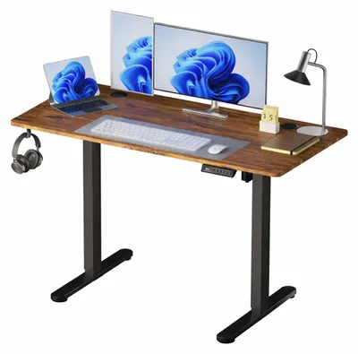 Produktbild von Relaxdays höhenverstellbarer Schreibtisch, elektrisch, Stehtisch Display, 120x120x60, Metall, Industrial, braun-schwarz