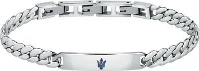 Image de MASERATI BARCELET IP BLUE TRIDENT 100% acier inoxydable argenté