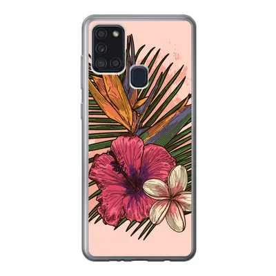 Produktbild von MuchoWow® Handyhülle Schutzhülle Hülle für Samsung Galaxy A21s Blumen - Tropisch - Rosa Silikon Softcase Handy Hülle - Hartschale