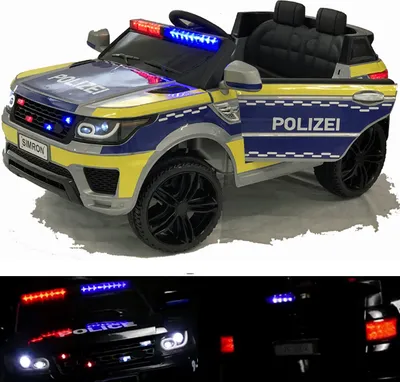 Produktbild von Deutsche POLIZEI Kinderauto Polizeiauto mit Funkgerät Sirene und Martinshorn Bluetooth Kinderfahrzeug Kinder Elektroauto Gefedert Hilfsrollen