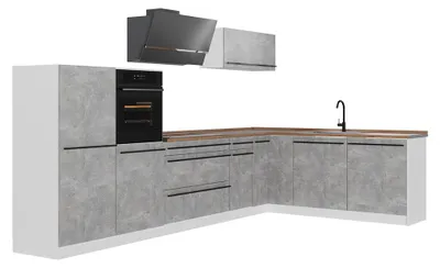 Imagen del producto de Cocina esquinera Vicco R-Line Hormigón/Blanco 347 x cm encimera Roble dorado, Model 67622