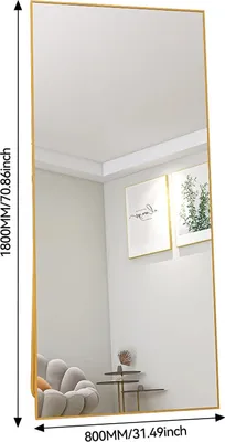 Obrázok produktu pre Celotelové zrkadlo – oblúkové stojacie/nástenné zrkadlo – 162 x 53 cm – na opretie alebo montáž na stenu – moderný minimalistický dizajn – zlatá farba