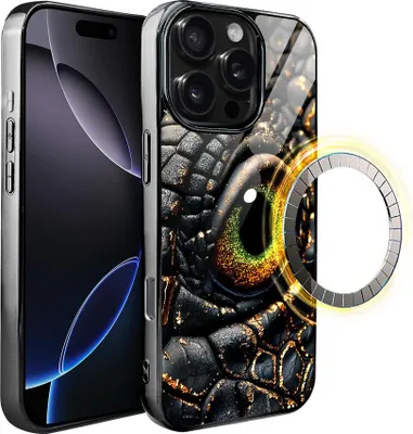 Produktbild von iPhone 16 Pro IBIZU Elite Glass Case mit MagSafe, Glasrückseite, Amber Dragon, Black Chrome