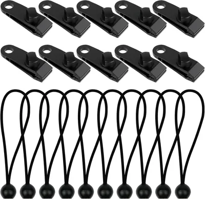 Produktbild von Sonstiges Zeltzubehör HOTUT Planen-Clips-Set, 20 Stück Zeltplanen-Clips, Planenbefestigungen, mit 10 Planen-Clips und 10 Zelt-Bungee-Seilen, robuste Z