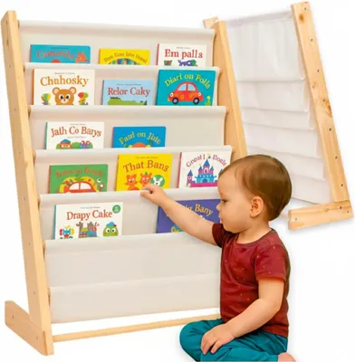 Zdjęcie produktu dla Półka na książki dla dzieci drewniana 6 półek kieszeni Montessori organizer