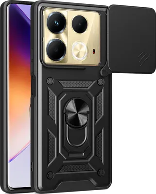 Obrázek produktu pro Pouzdro pro Infinix Note 40 4G, TPU Nárazník Silikonové Pouzdro s Kroužkem Stojánek, Ochrana Kamery Černý