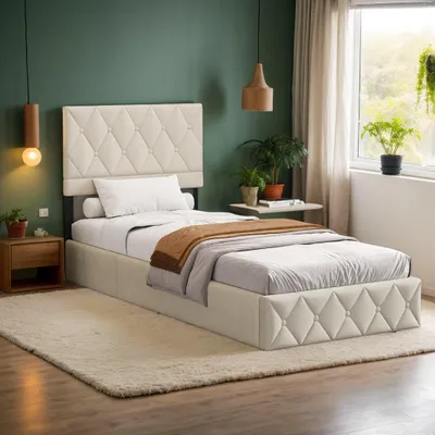 Immagine prodotto di Letto con rete a molle - Rete a molle - Letto a due piazze - Letto contenitore - Divano letto - Spazio contenitore con sistema idraulico