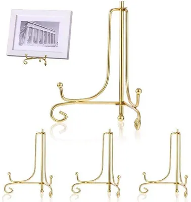 Produktbild von Ibenzoa® Metall-Displayständer – faltbarer Bilder- & Objekt-Easel mit 4 Halterungen, Metall, 10 x 8 x 1 cm, Halter für Ø/H 7,6–12,7 cm